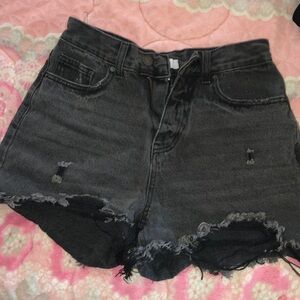 Distressed Black Jean Booty Shorts